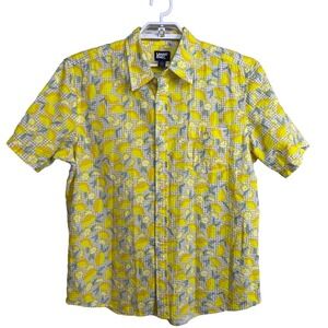 Lands End Seersucker Yellow Lemons Men's L Traditional Fit Button Up Shirt
